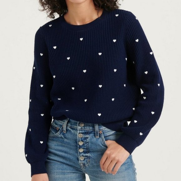 ❤️ Lucky Brand Embroidered Heart Crew Neck Sweater - Picture 1 of 7